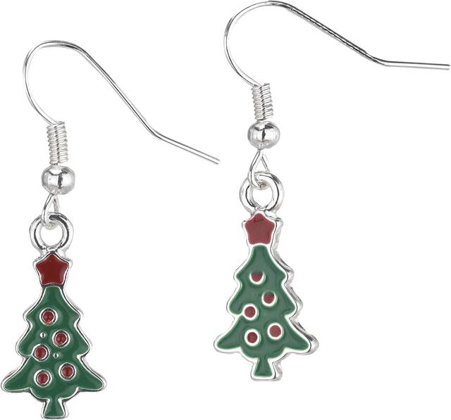 Boucles d'oreilles de Noël, sapin de Noël et bonhomme de neige, 6 pièces Front_Flat