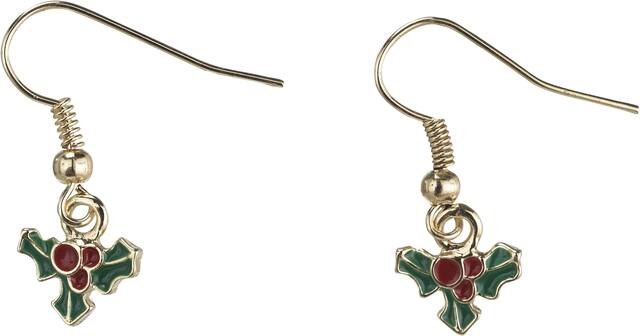 Boucles d'oreilles de Noël couronne et houx, 6 pièces Front_Flat