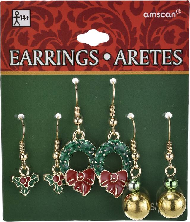 Wreath & Holly Christmas Earrings Set, 6-pc Front_Flat