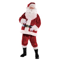 Adult Santa Claus Costume with Jacket, Hat, Beard, Belt, Pant & Boot Covers, Red/White, Assorted Sizes, for Christmas/Halloween