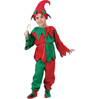 Kids Elf Costume with Hat, Tunic, Belt, Pants & Shoes, Red/Green, Large, for Christmas/Halloween