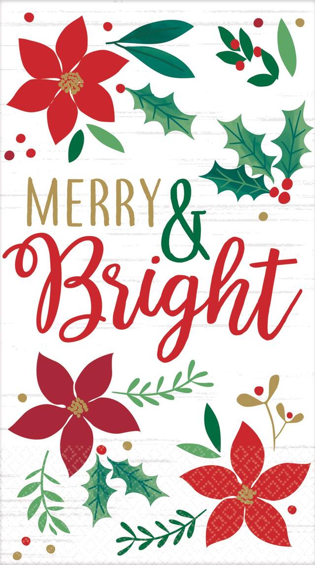 "Merry & Bright" Rectangle Paper Disposable Guest Towel Napkins, White