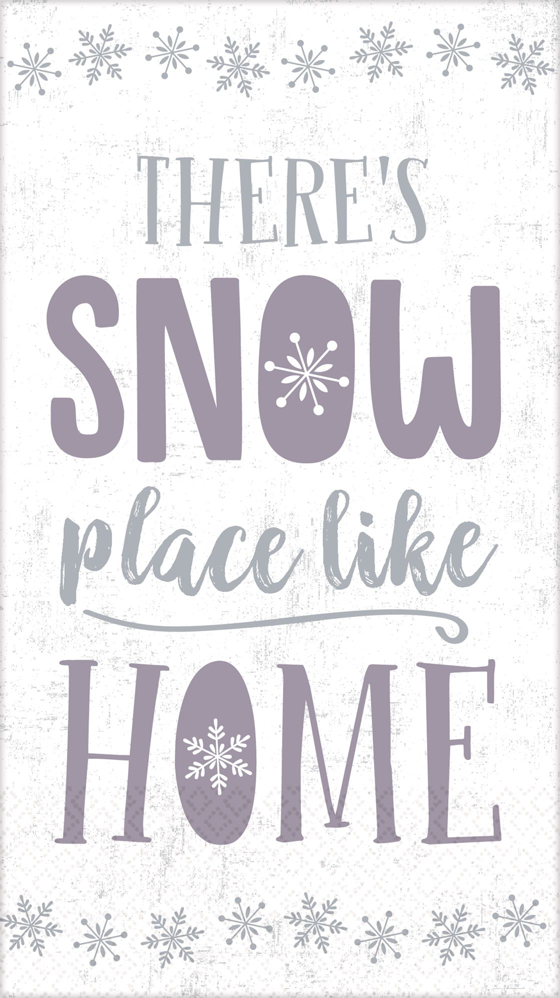 "There's Snow Place Like Home" Rectangle Paper Disposable Guest Towel Napkins, White/Silver, 8-in, 20-pk, 2-ply, for Christmas Front_Flat