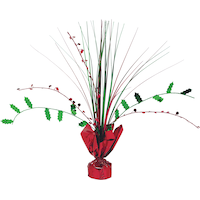 Holy Metallic Tinsel Spray Burst Centerpiece Table Decoration, Green/Red, 18-in, for Christmas Front_Flat