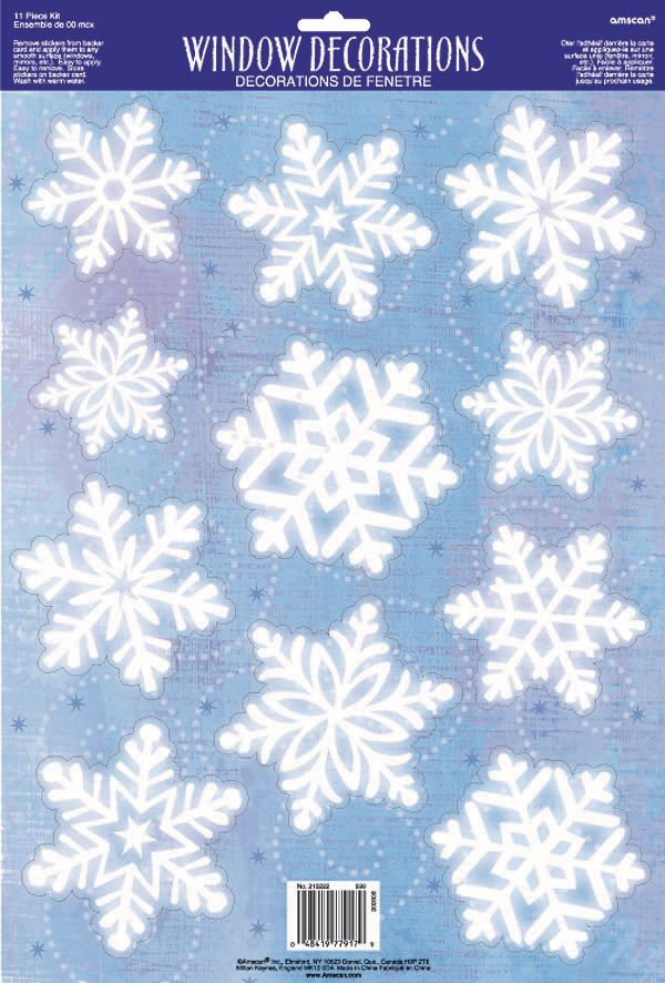 Snowflake Window Cling Decals, 11-ct Front_Flat