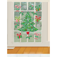 Wall & Window Gel Cling Decal Decorations, Green/Red, 17-in, 14-pk, for Christmas Front_Flat