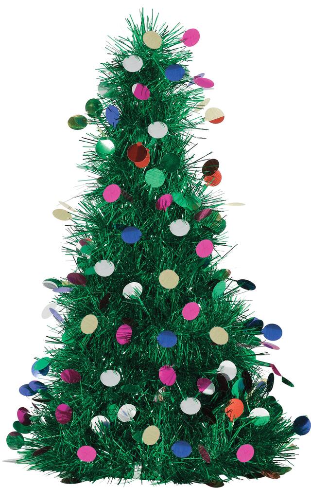 3D Colourful Tinsel Christmas Tree Decoration Front_Flat