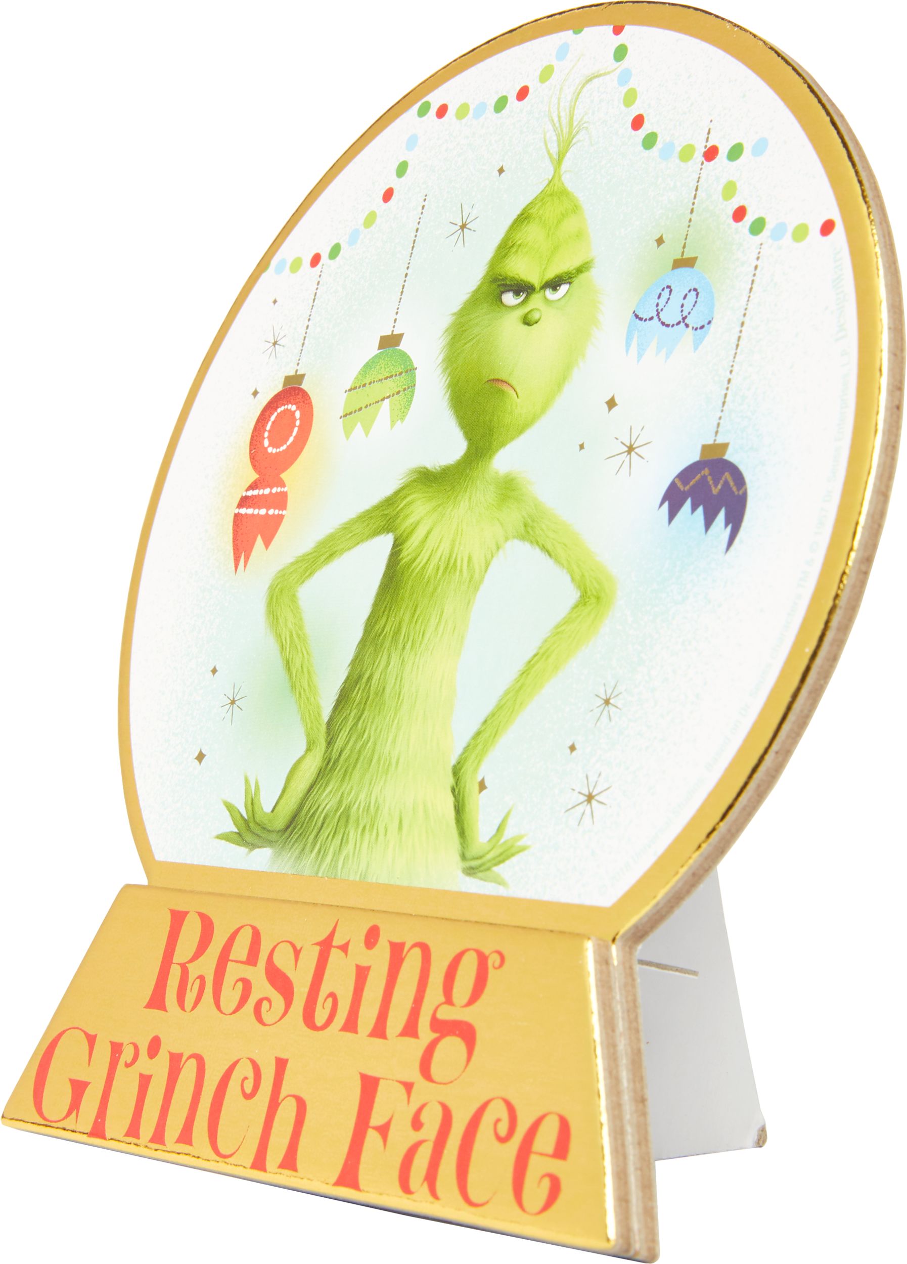 Mini Resting Grinch Face Standing Sign Front_Angled_Left