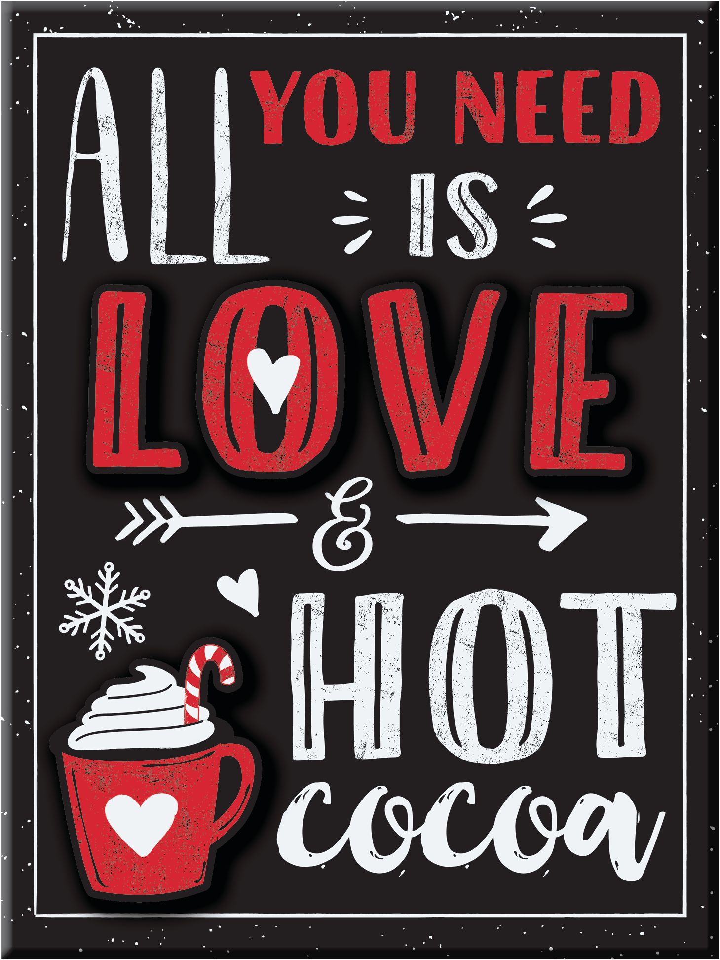 "All You Need Is Love & Hot Cocoa" Hanging Sign Decoration, Black/Red/White, 14-in, for Christmas Front_Flat