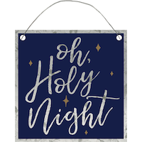 "Oh Holy Night" Hanging Sign Decoration, Navy, 4-in, for Christmas Front_Flat