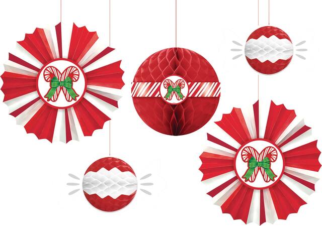 Peppermint Honeycomb & Hanging Paper Fan Decorations Kit, 5-pc Front_Flat