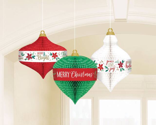 Christmas Ornaments Honeycomb Hanging Decorations, 3-pk Front_Flat