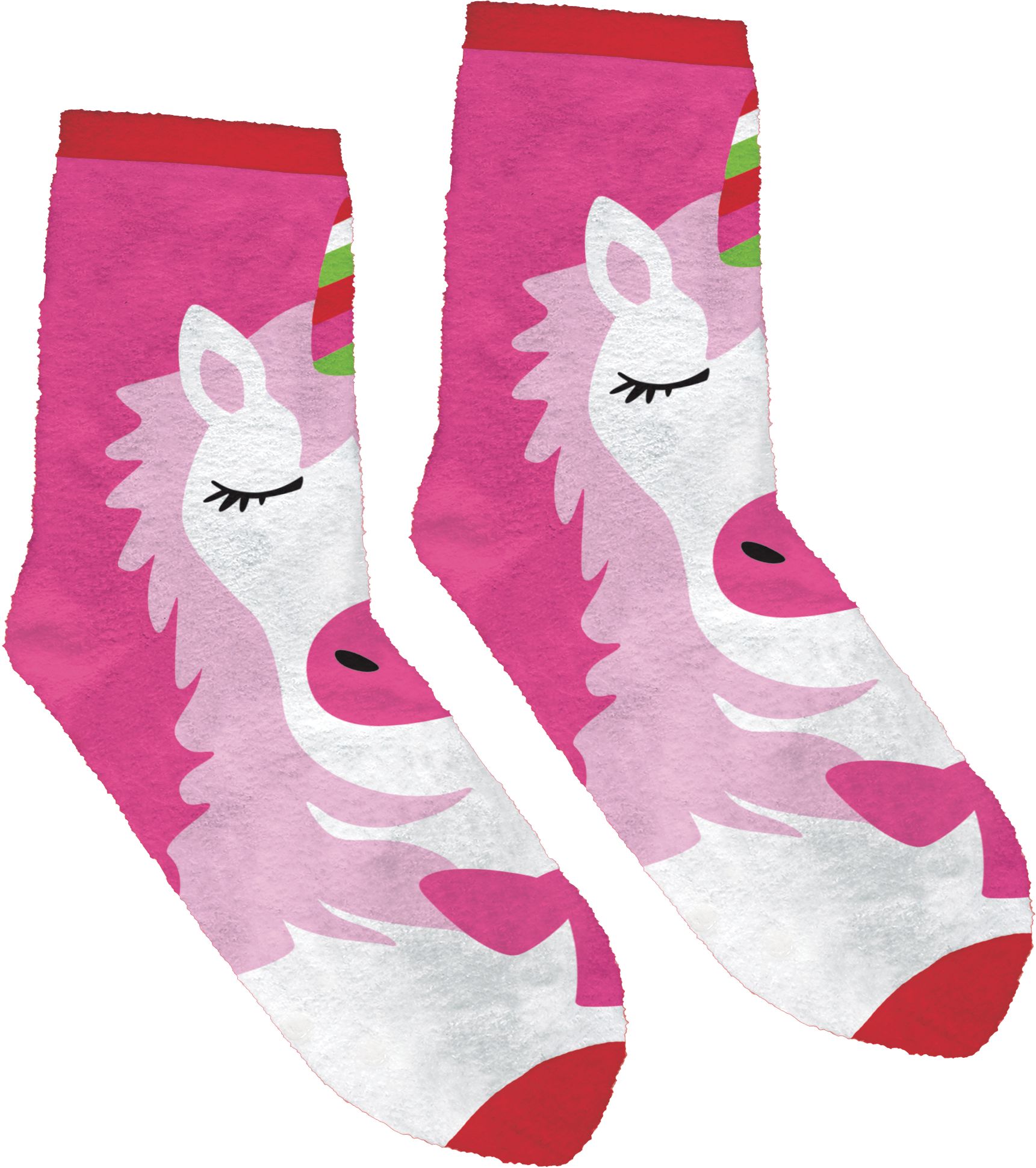 Adult Fuzzy Unicorn Christmas Crew Socks Overhead_Flat