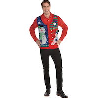 Snowflakes & Snowman Ugly Christmas Sweater Vest Front_Flat