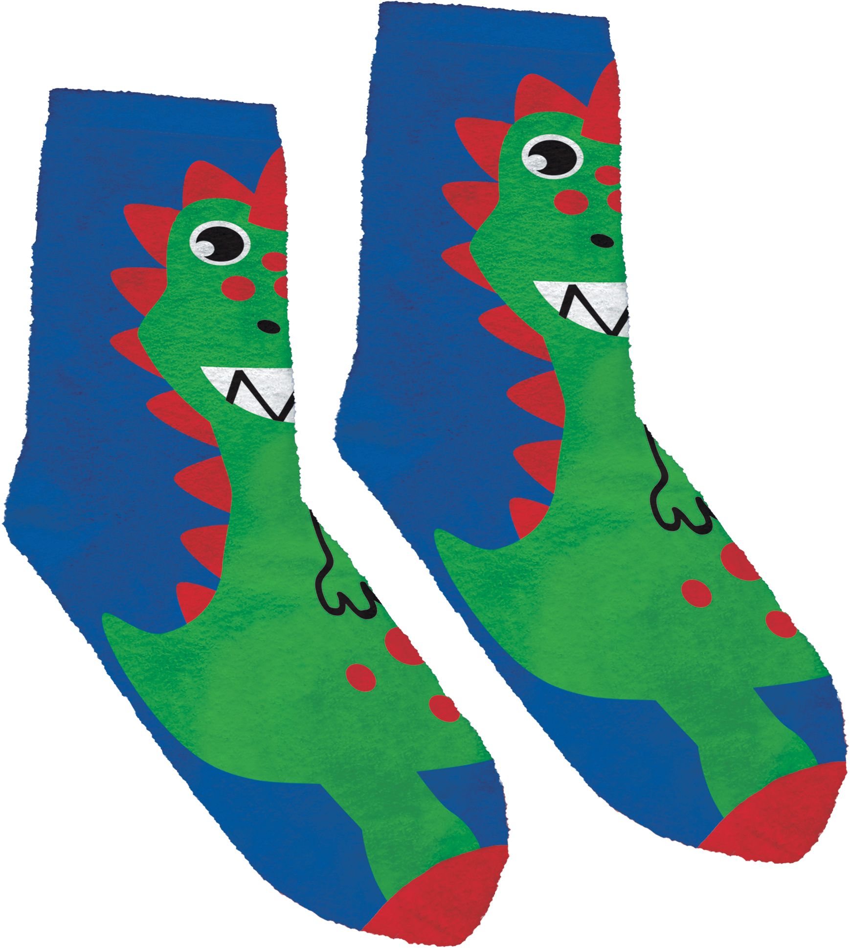 Adult Fuzzy Dinosaur Crew Socks Overhead_Flat