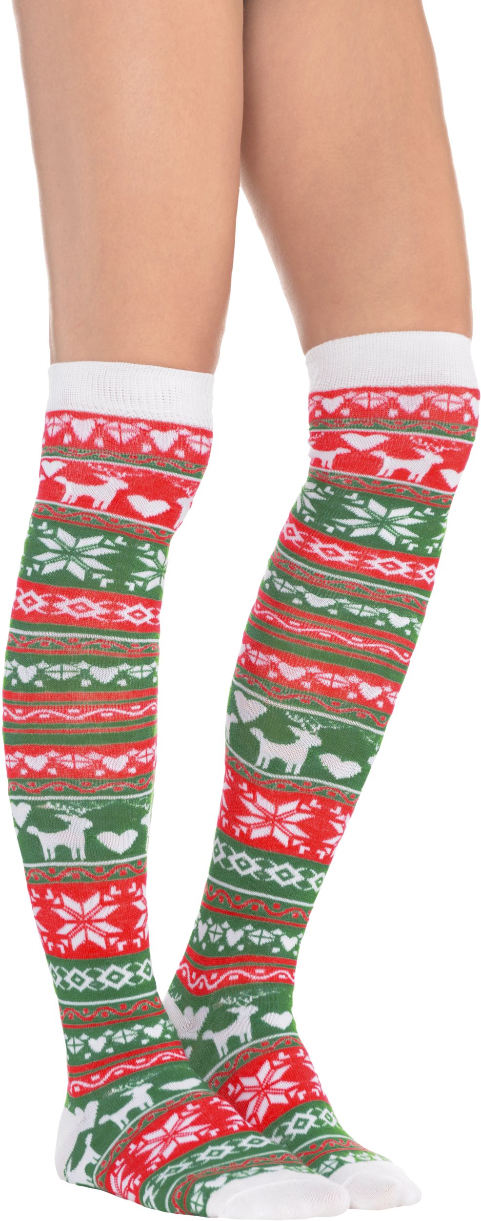 Fair Isle Christmas Over-the-Knee Socks Front_Angled_Right