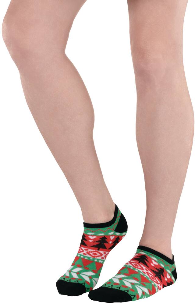 Adult Ugly Christmas Sweater No-Show Socks Front_Angled_Left