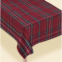 Metallic Holiday Plaid Fabric Tablecloth CloseUp