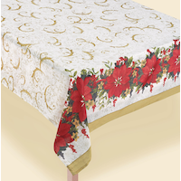 Poinsettia Fabric Tablecloth, 60 x 84-in CloseUp