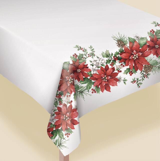 Glorious Poinsettia Fabric Table Cover Front_Elevated