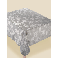 Silver Snowflake Fabric Tablecloth Front_Elevated