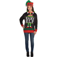Adult Mama Elf Ugly Christmas Sweater Front_Flat
