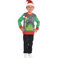 Affreux chandail lumineux pour enfant Santasaurus Front_Flat