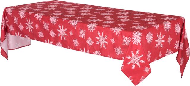 Nappe en tissu rouge métallique avec motifs flocons de neige Front_Angled_Left