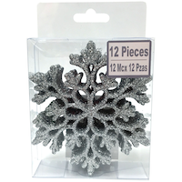 Glitter Silver Snowflake Ornaments, 12-pk Front_Flat