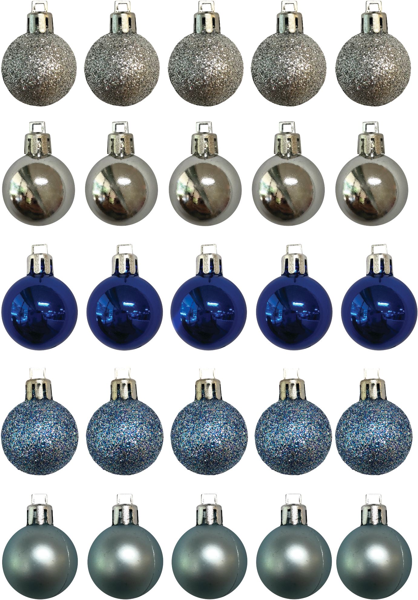 Décorations bleues et argentées, paq. 25 Front_Flat