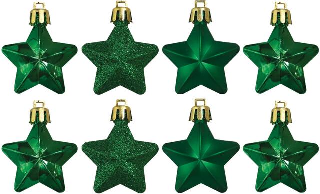 Star Christmas Tree Ornaments, Green, 4-in, 8-pk, for Christmas Front_Flat