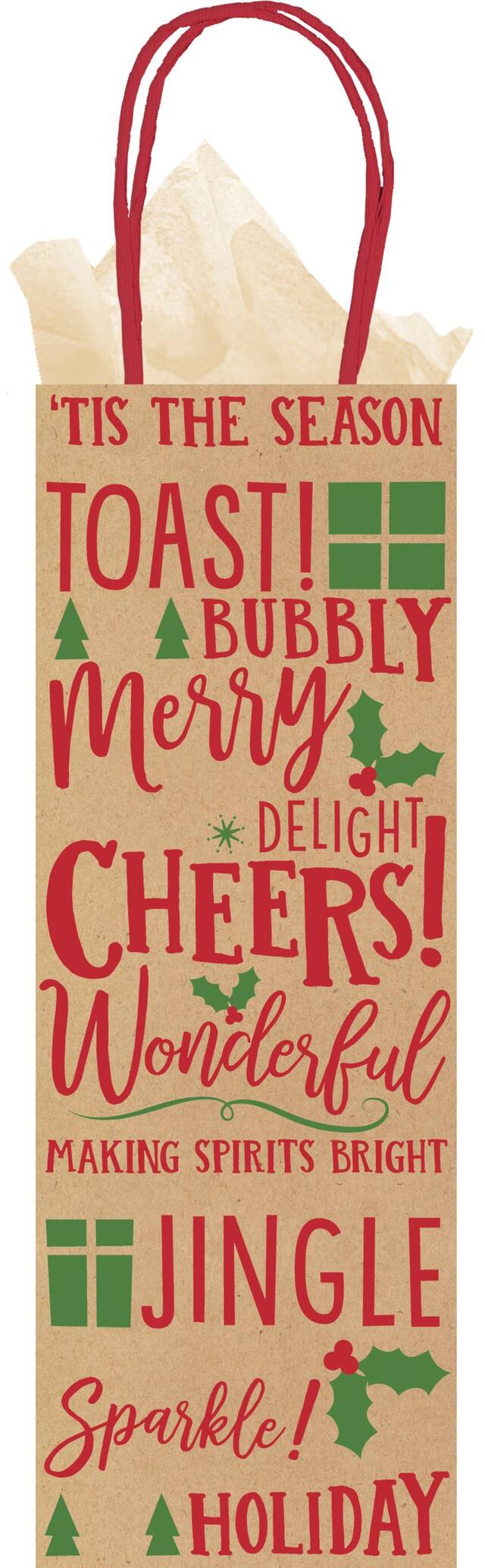 Sacs à bouteille en papier kraft des Fêtes, paq. 4 Front_Flat