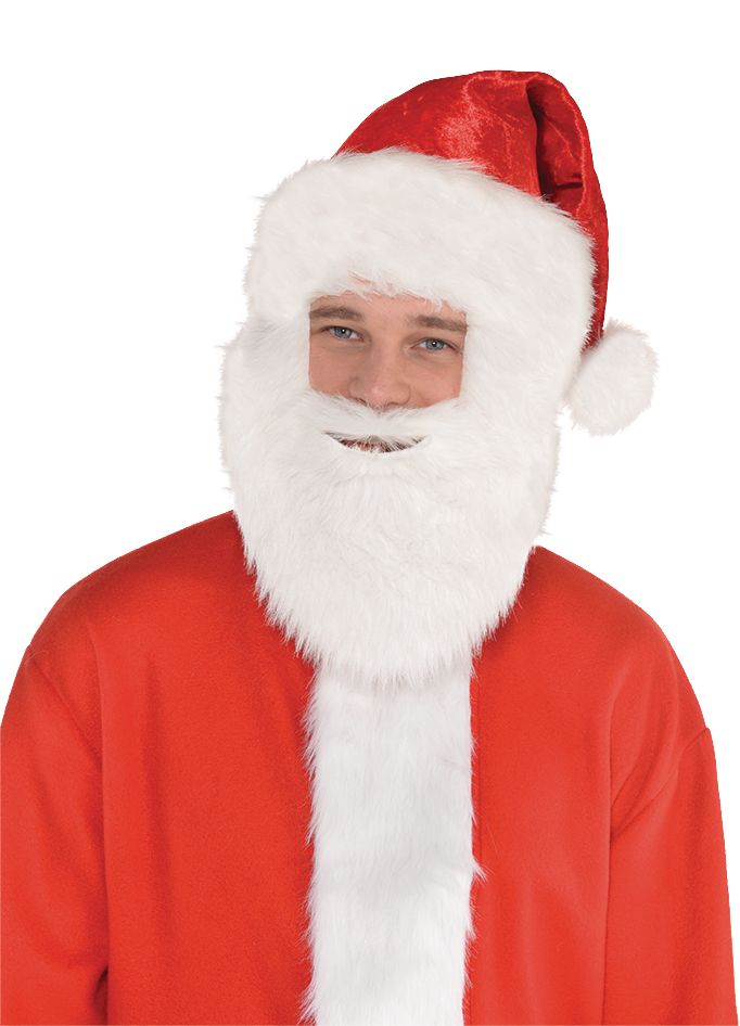 Adult Fabric Santa Hat with Beard, Red/White, One Size, for Christmas Front_Flat