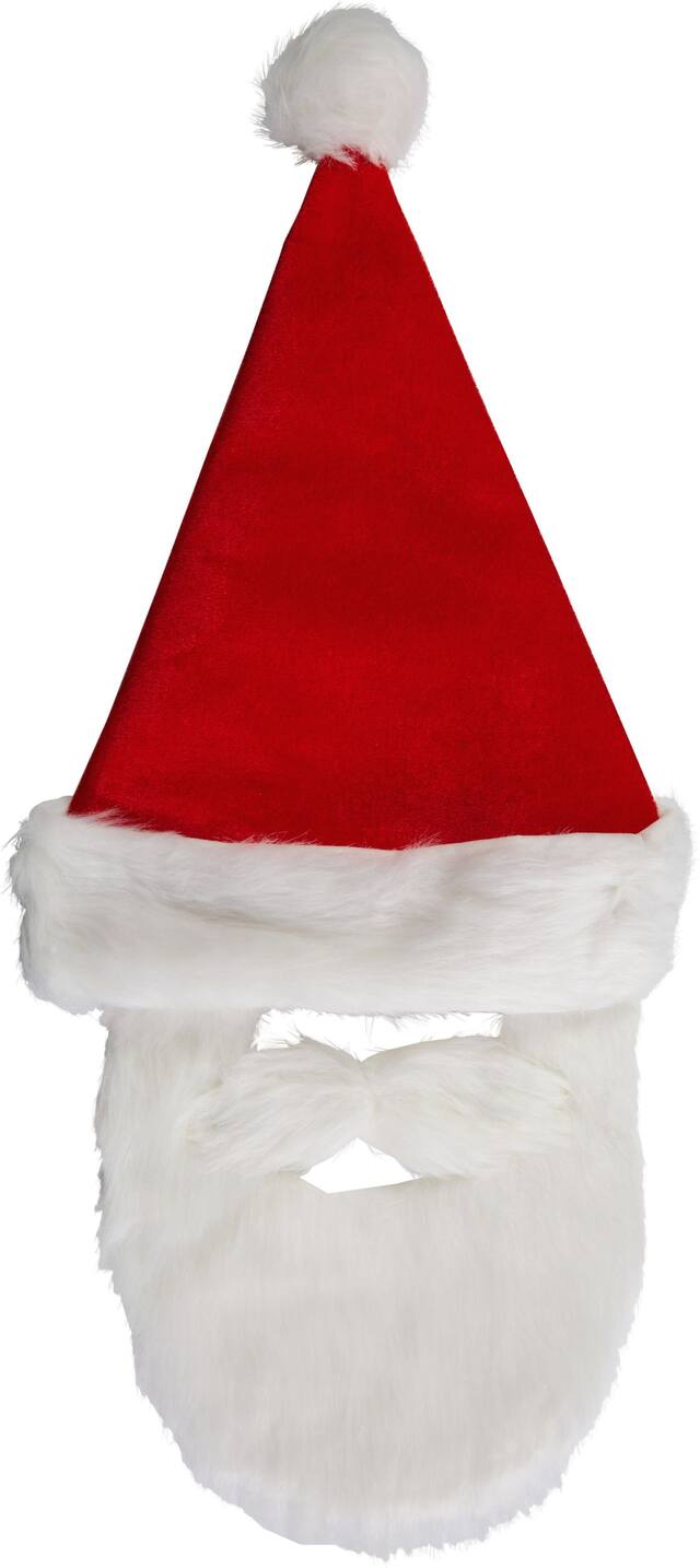 Adult Fabric Santa Hat with Beard, Red/White, One Size, for Christmas Front_Flat