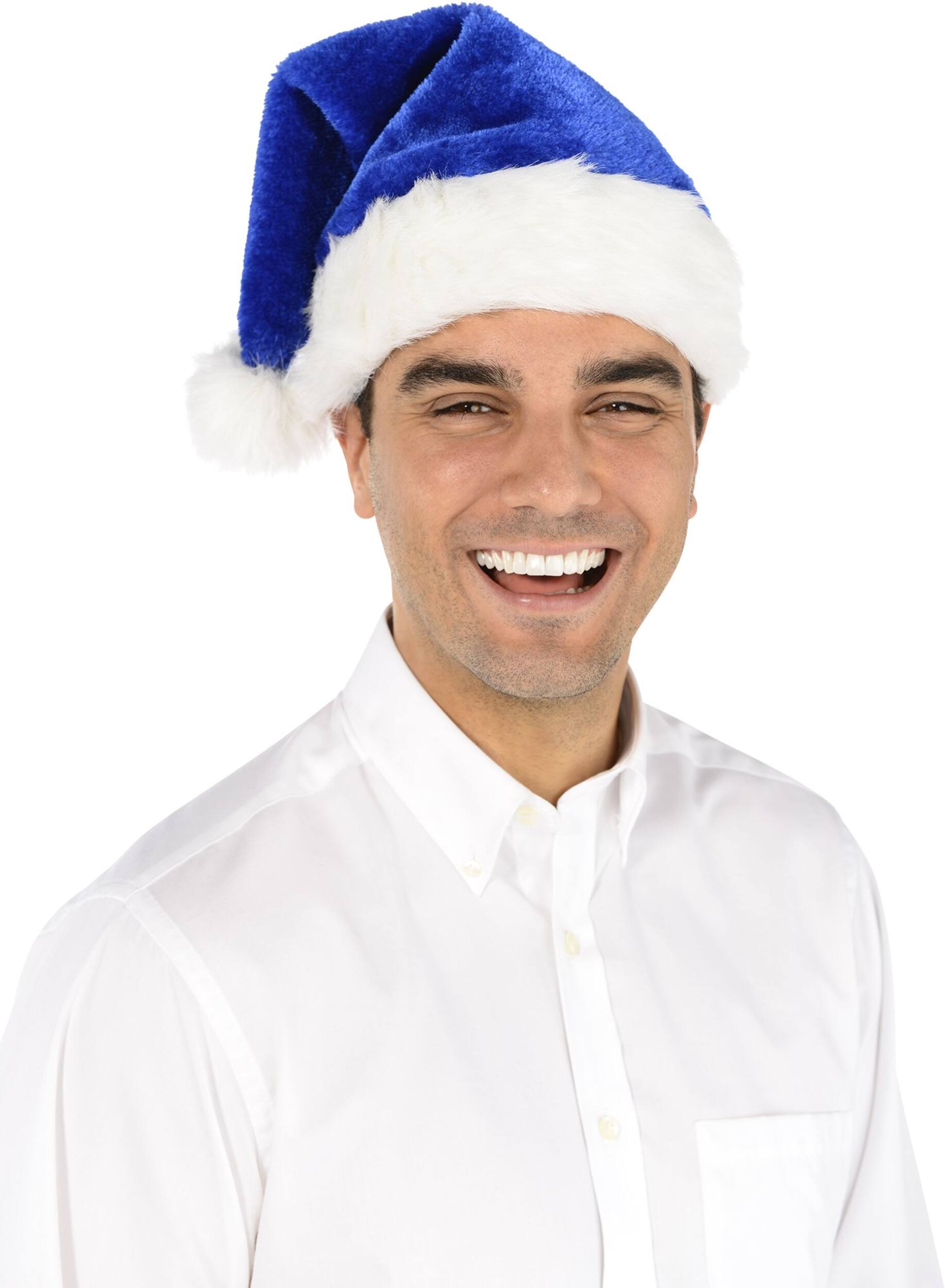 Adult Plush Santa Hat, Blue/White, One Size, for Christmas | Party City