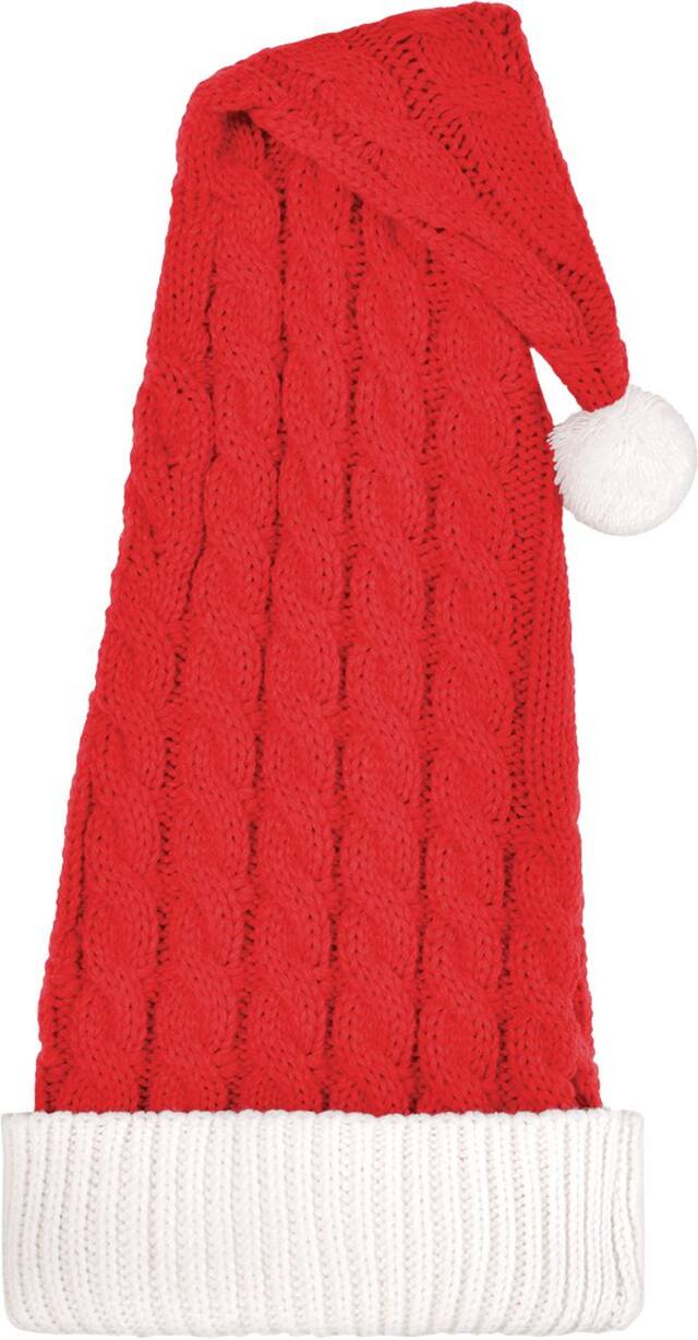 Long Cable-Knit Santa Hat Front_Flat