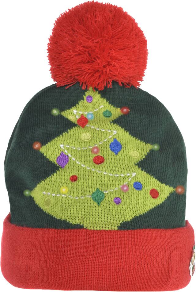 Light-Up Christmas Tree Beanie Front_Flat