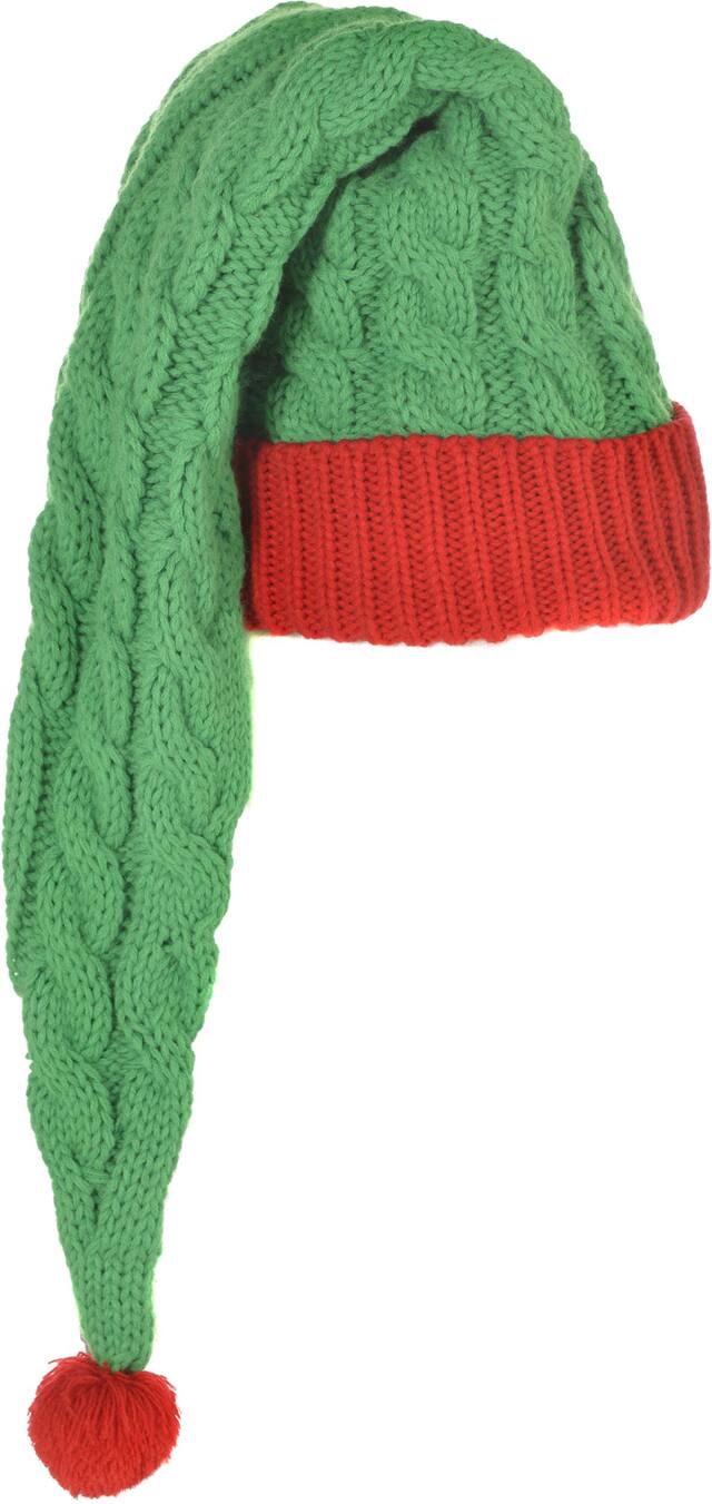 Long Cable-Knit Elf Hat Front_Flat