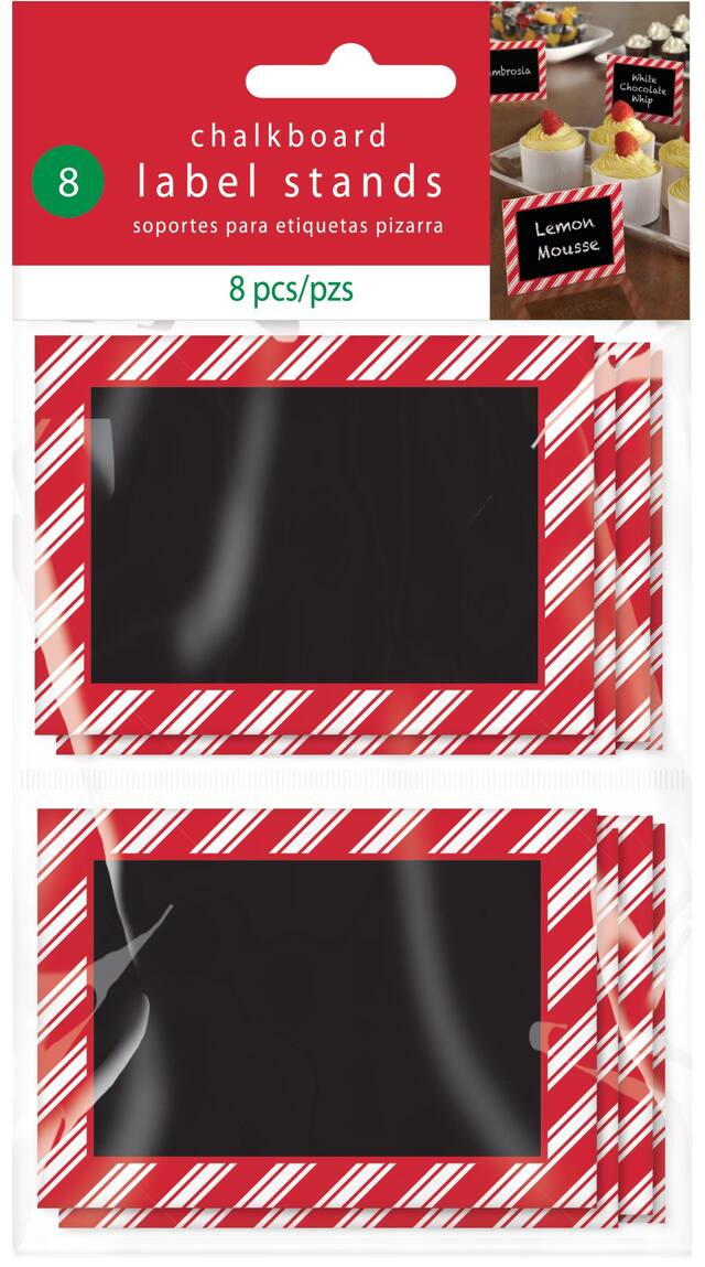 Red & White Striped Chalkboard Label Stands, 3.5-in x 2.5-in Front_Flat