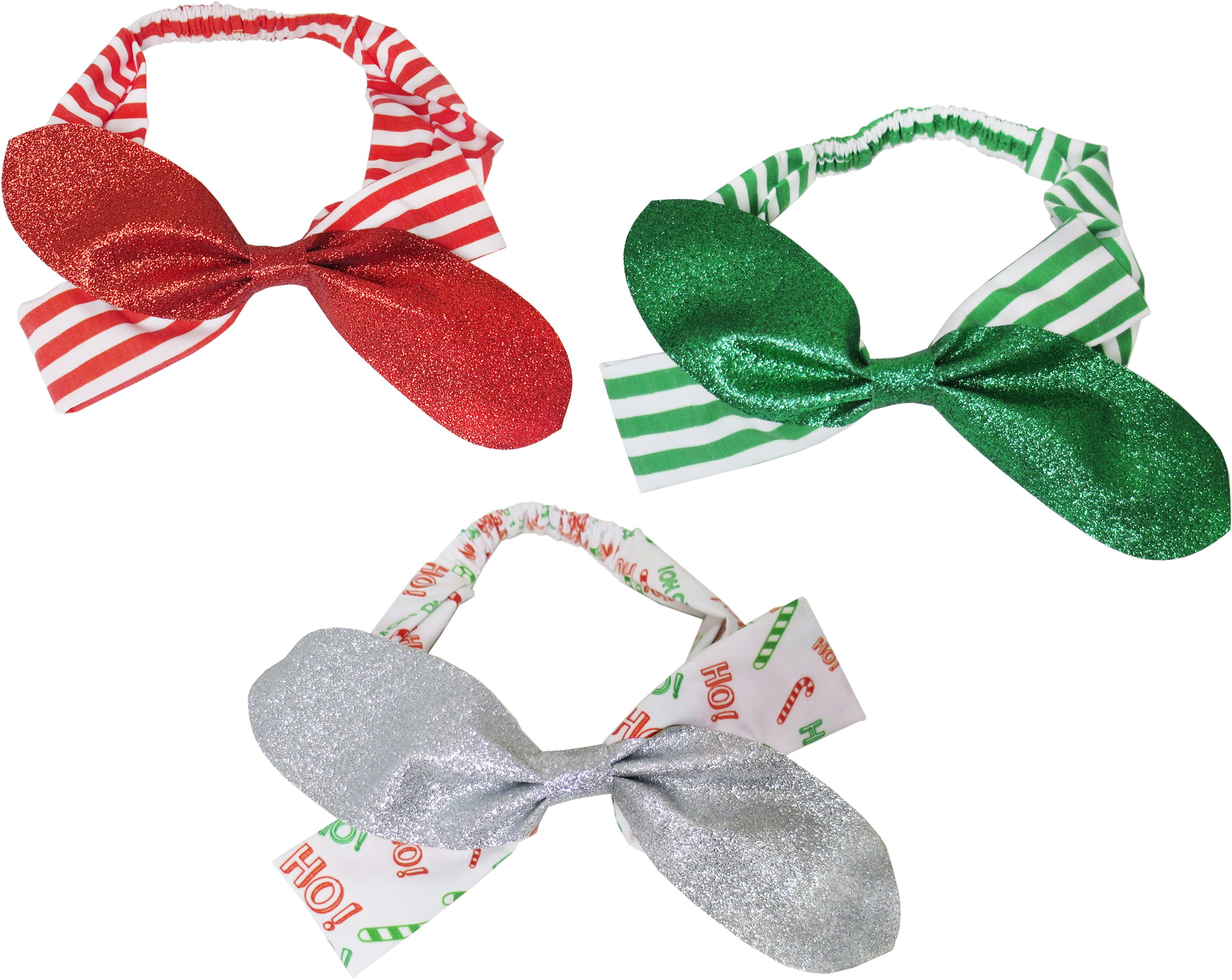 Glitter Christmas Bow Headbands, 3-pk Front_Flat