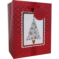 Red & White Holiday Gift Bag Front_Angled_Right