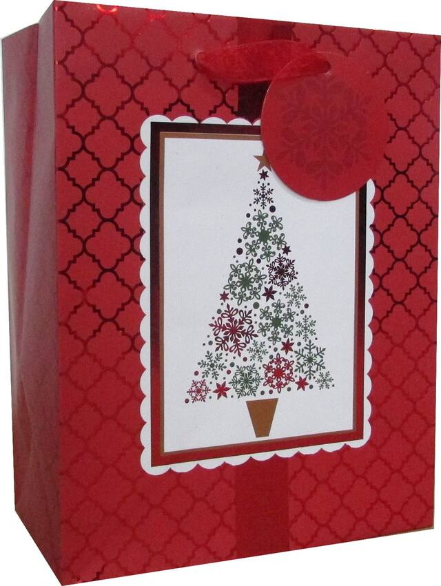 Red & White Holiday Gift Bag Front_Angled_Right