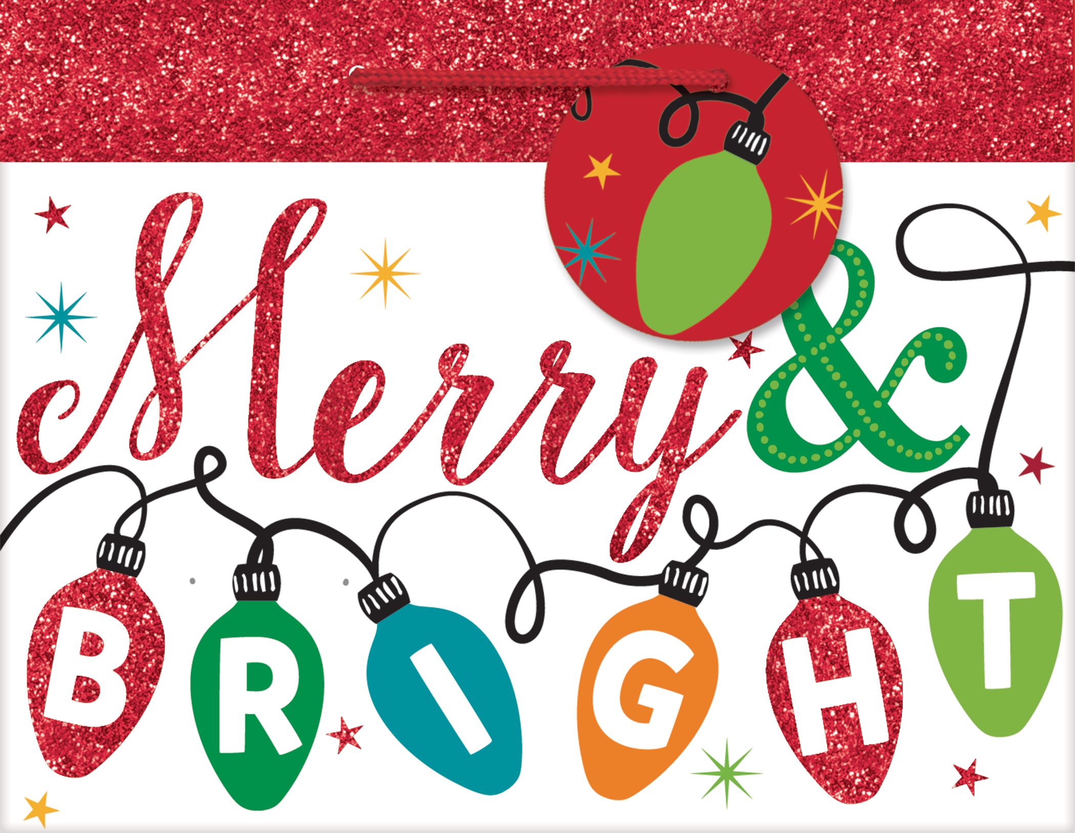Glitter Christmas Lights Christmas Gift Bag Front_Flat