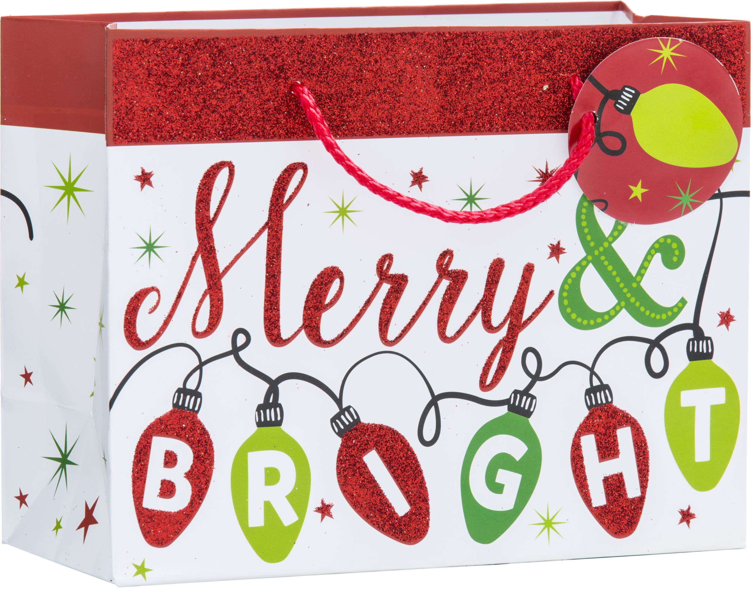Glitter Christmas Lights Christmas Gift Bag Front_Angled_Right