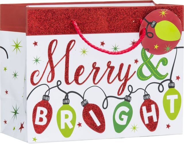 Glitter Christmas Lights Christmas Gift Bag Front_Angled_Right