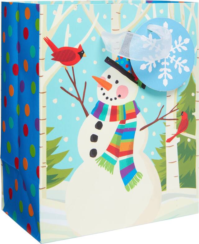 Mini sac-cadeau bonhomme de neige souriant coloré Front_Angled_Right