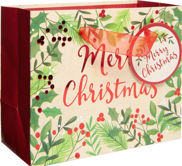 Mini Holly Merry Christmas Gift Bag Front_Angled_Right