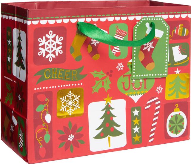 Patchwork Christmas Gift Bag, Small Front_Angled_Right