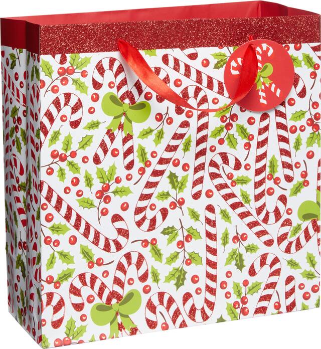 Sac à cadeaux à paillette canne de Noël, 12&nbsp;po Front_Angled_Right