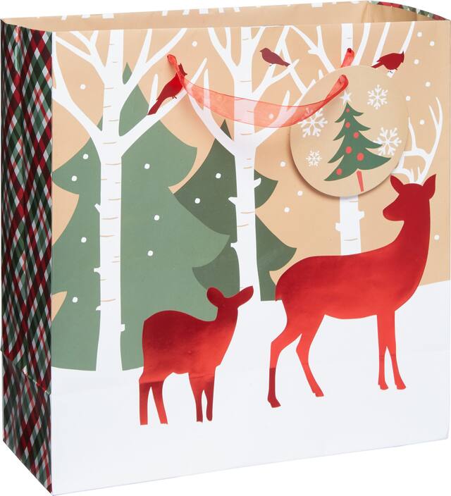 Reindeer Crossing Kraft Gift Bag Front_Angled_Right